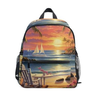 Imagem de GAIGEO Tropical Beach Scene Kids Small Backpack Toddler Boy Backpack with Front Pocket, Safety Whistle for Ages 3-8