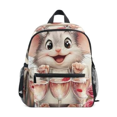 Imagem de GAIGEO Funny Mouse Champagne Cute Mini Backpack for Kids 10x4x12 In, Girls Small Backpack with Water Bottle Pockets, Whistle Buckle