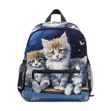 Imagem de Cute Cat Kitten Floral Simple Modern Toddler Backpack with Whistle, Adjustable Chest Strap, Boys School Backpack Lightweight & Compact for Ages 3-8