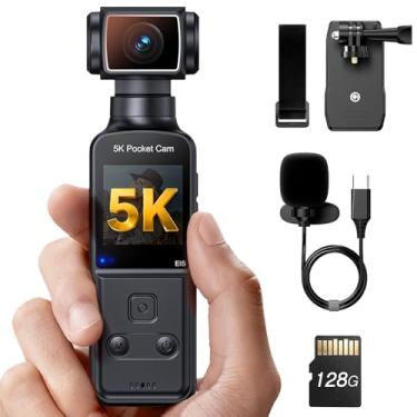 Imagem de Losfom Câmera corporal 5K com áudio, lente rotativa de 270°, microfone externo e estabilização EIS – Câmera de vlogging Z14 4K/60FPS para gravação diária e gravação pessoal (128 GB)