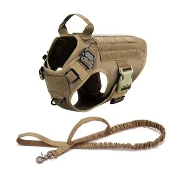 Imagem de Colete Peitoral Tático K9 para Cão Policial Militar modelo Hanover, Nylon, Fivelas Frontais de Aço + Guia Militar K9 (Marrom, G)