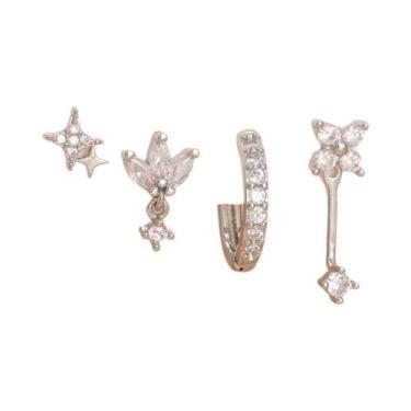 Imagem de Conjunto De Brincos De Argola Femininos 4 Peças Com Zircônia, Estrela,