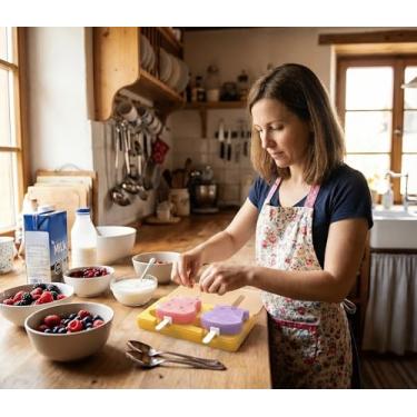 Imagem de Moldes de picolé de desenho animado infantil, moldes de sorvete de silicone de grau alimentício de cavidade, com palitos reutilizáveis, design plano antiaderente