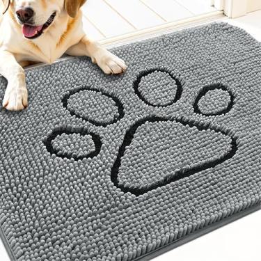 Imagem de OLANLY Tapete de porta de cachorro para patas enlameadas 81 x 50, design de impressão de pata, absorve umidade e sujeira, tapete absorvente antiderrapante lavável, tapete de lama de chenille de