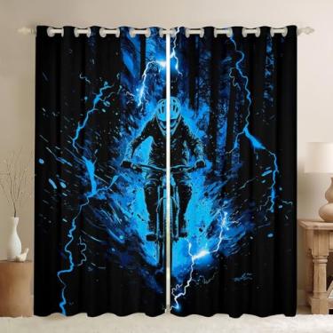 Imagem de Feelyou Cortina Dirt Bike (2 painéis, 96 x 137 cm), cortinas de janela para esportes radicais, motocross de corrida 30%-50% blackout persianas, cortina escurecimento de motocicleta tratamentos de