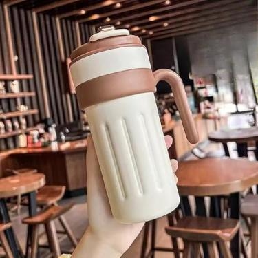 Imagem de Caneca de Café a Vácuo Copo Térmico Inteligente 460ml/650ml de Aço Inoxidável com Display caneca termica copo termico(copo cafe,branco+marrom 650ml)