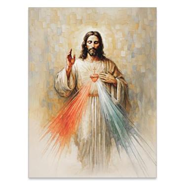 Imagem de Arte de parede do Sagrado Coração de Jesus da Divina Misericórdia Católica Cristã Retrô Pintura em Tela Religiosa para Oração ou Decoração de Parede de Capela 30,5 x 40,6 cm sem moldura