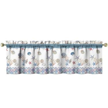 Imagem de Nojuikm Saias de cozinha de conchas do mar engraçadas decoração de janela pequena cortinas sobre pia design para cozinha, quarto, lavanderia, decoração de casa 45 x 137 cm