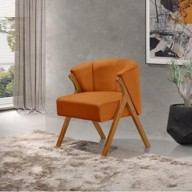 Imagem de Poltrona Luxo Moderna Luna Pés em Madeira Maciça Veludo Terracota - CA