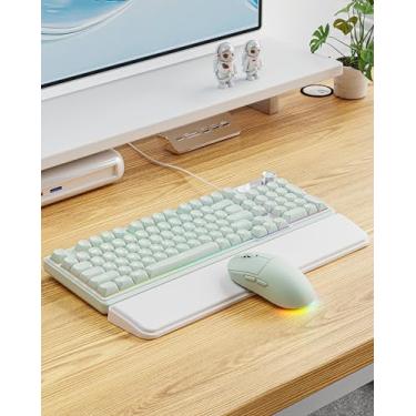 Imagem de EWEADN C98 Combo de teclado e mouse com fio, teclados de computador com fio com palma de pulso, teclas de disparo duplo, teclado com luz de fundo RGB silencioso para Windows/MAC/PC (verde)