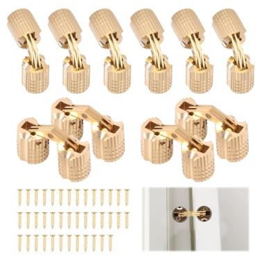 Imagem de 10 dobradiças invisíveis de latão, dobradiça oculta de latão de cobre com ângulo de abertura de 8 mm, 180°, dobradiça de barril pequena para pequenos projetos de marcenaria, caixa de madeira, caixa de