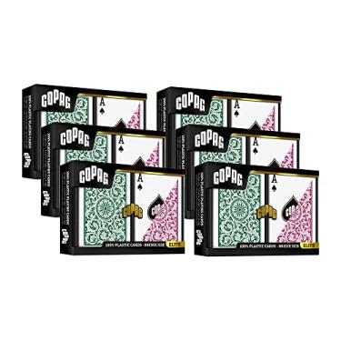 Imagem de Copag 1546 Design 100% Plastic Playing Cards, Bridge Size (Narrow) Green/Burgundy (Standard Index, 6 Sets)