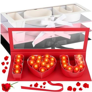 Imagem de Weekgrat Pacote com 8 caixas de presente I Love U Flower com luz LED I Heart U caixa floral preenchível com letras vazias chocolate morango embalagem presente para dia dos namorados dia das mães