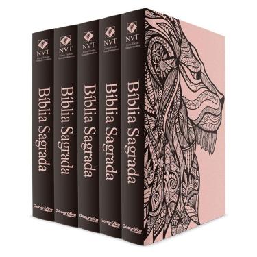 Imagem de Kit com 5 Bíblias do Leão Rosa - Capa Dura - NVT