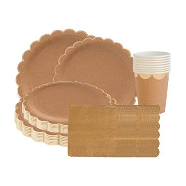 Imagem de Descartável para 8 Convidados - Pratos Copos e Guardanapos de Papel Biodegradável Compostável Grau Alimentar Aniversário Acampamento Piquenique Festa