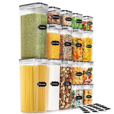 Imagem de Potes Tampa Hermético Porta Alimentos Mantimentos Armário Cozinha (Kit 16)
