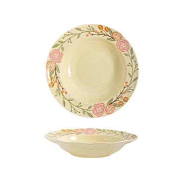 Imagem de Conjunto de pratos de cerâmica de cor clara retro irregular Rose Garden - prato de sopa de 20 cm