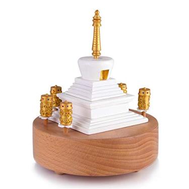 Imagem de pcagfaajmh Caixa de música colecionável caixa de música de madeira sonhadora artesanato de madeira Yunnan ornamentos de torre branca (cor: Cor da imagem Tamanho: 12 x 12 x 14 cm)