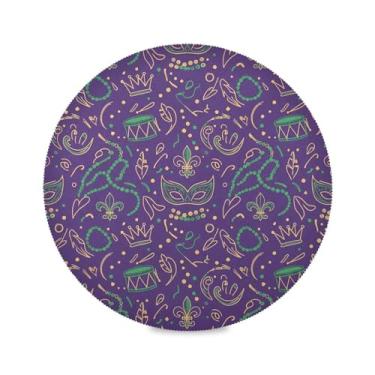 Imagem de Wassud Jogo americano Carnaval elemento carnaval tapetes de mesa redondos para cozinha e jantar tapetes laváveis resistentes ao calor decoração de mesa 39 cm