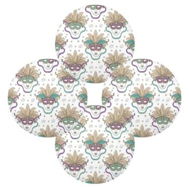 Imagem de Wassud Jogo americano conjunto de 4 tapetes de mesa redondos elegantes de carnaval para cozinha e jantar tapetes laváveis resistentes ao calor para decoração de mesa 39 cm