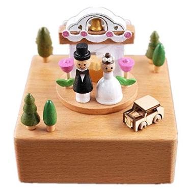 Imagem de Lss9azznmm Caixa de música decoração de casa casamento casal presente dia de casamento caixa de música artesanato de madeira brinquedos presente de aniversário caixa musical de madeira (cor: tamanho