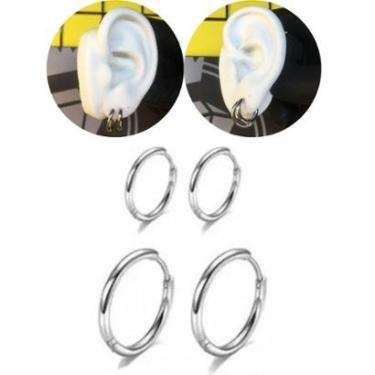 Imagem de Kit Brinco Masculino Feminino Argola 10,12mm Aço Inoxidável Prata-Unissex