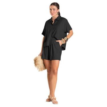 Imagem de Shorts Feminino Em Tecido de Viscose Dianna Preto, G, Preto