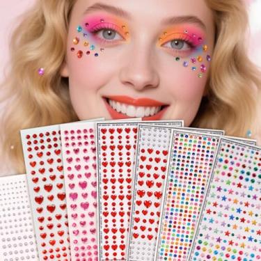 Imagem de 7 peças multicoloridas, coração, estrela redonda, minimalista, multigrãos, decoração de rosto estéreo, carnaval, dia dos namorados, baile de máscaras para cabelo, olhos, rosto, tatuagem temporária com