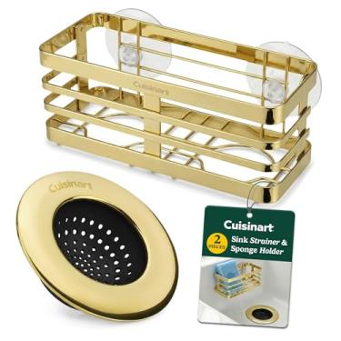 Imagem de Conjunto de pia Cuisinart de 2 peças – Filtro de ralo de pia com aro de aço inoxidável e base de malha de silicone e suporte de esponja para pia de cozinha, suporte de metal com ventosas triplas