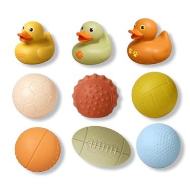 Imagem de Conjunto de brinquedos de banho de bebê de 6 a 12 meses, brinquedo de pato flutuante e bolas sensoriais para crianças de 1 a 3 anos, canudo de trigo macio e sem furos, presente infantil Montessori