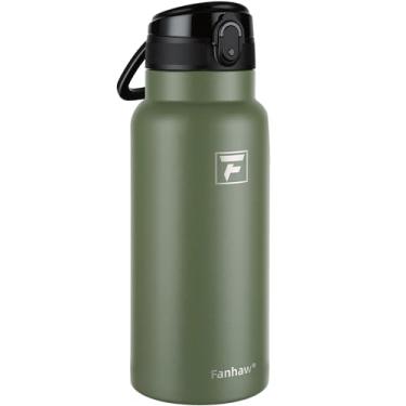 Imagem de Fanhaw Garrafa de água isolada de aço inoxidável de 947 ml com tampa – boca larga, à prova de vazamento, livre de BPA – ideal para crianças, adultos, esportes, academia e uso ao ar livre (verde oliva)