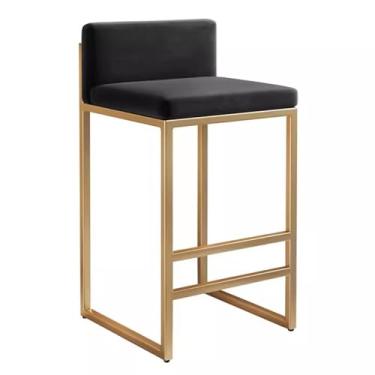 Imagem de Cadeiras de ilha modernas, assento quadrado com encosto, pernas de metal e apoio para os pés, cadeira estofada de café da manhã para cozinha doméstica, sala de jantar, banco de bar alto (tamanho: H