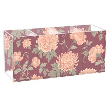 Imagem de Burbuja Suporte de caneta de acrílico floral, 4 compartimentos, suporte de lápis transparente para pincéis de maquiagem, acessórios de mesa de escritório em casa
