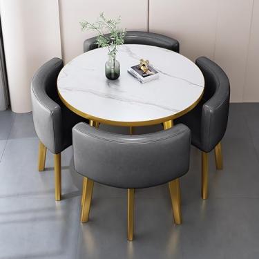 Imagem de Conjunto de mesa de jantar redonda e cadeira, mesa de recepção, combinação de mesa de negociação de escritório e cadeira com 1 mesa e 4 cadeiras para sala de estar e cozinha, etc.