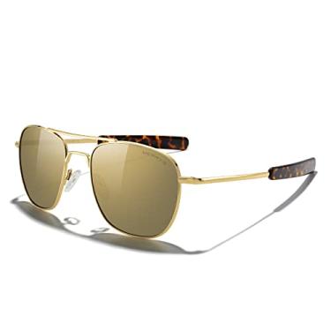 Imagem de MERRY'S Óculos de sol clássico quadrado aviador militar polarizado para homens ou mulheres S8636, Armação dourada 23 quilates/lente polarizada espelhada dourada, Lens Width: 55 Millimeters