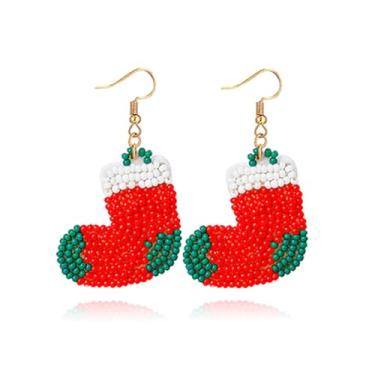 Imagem de Brincos de Natal, presentes para mulheres, brincos de bolo de árvore de Natal, bengala, boneco de neve, guirlanda, sino, rena, floco de neve, brincos de gengibre, joias de Natal, Metal, Sem pedra