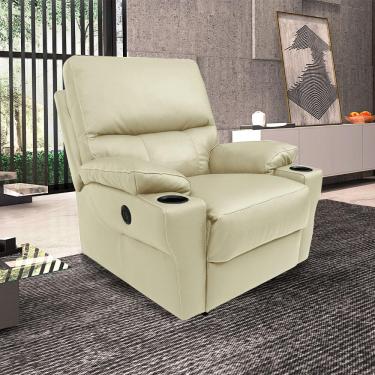 Imagem de Poltrona do Papai Sala de Cinema Mia Reclinável Retrátil Power Elétrico Base Fixa Couro Off White G40 - Gran Belo