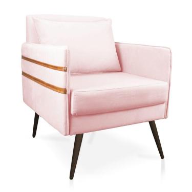 Imagem de Poltrona Mari Suede Pés Palito De Ferro Marrom Rosa Bebê