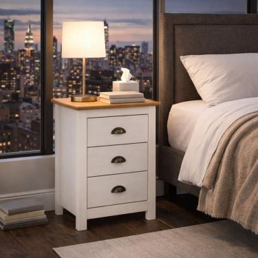 Imagem de Mesa de Cabeceira Madeira Maciça Mesinha Apoio 3 Gaveta Boho