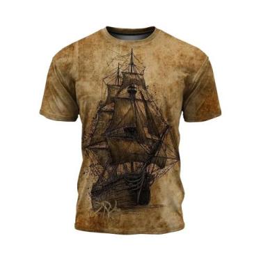 Imagem de Suéter Masculino De Malha Com Estampa 3D De Pirata, Gola Redonda, Mang