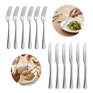 Imagem de Jogo 6 Garfos E 6 Facas Aço Inox Cor Prata Linha Silver Em Casa Tem 21cm