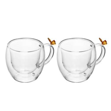 Imagem de Jogo 2 Xícara De Café 80ml Borboleta Parede Dupla Vidro Transparente Sun Garden Wolff