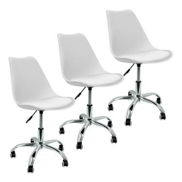 Imagem de Kit 3 Cadeira Home Office Leda Giratória, Base Cromada Com Rodízios, Regulagem De Altur...