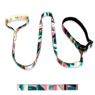 Imagem de Coleira Guia Pet Cães Cachorro Reforçada Passeio Azul