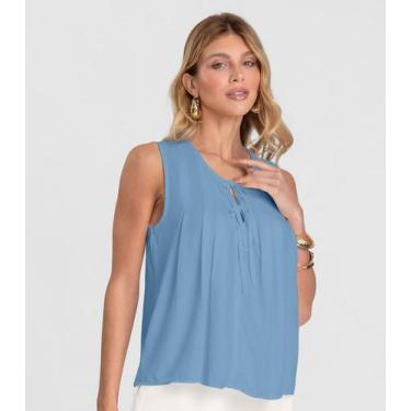 Imagem de Regata Feminina com Pregas Dianna Azul, M, Azul