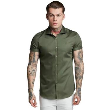 Imagem de Camisa Social Lisa Masculina Manga Curta Slim Fit - Mitchelgutto, Verd