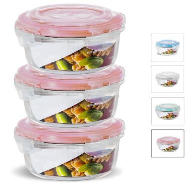 Imagem de Conjunto 3 Pote Vidro Hermético Marmita Tampa Plástico 620ml - U4home,
