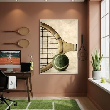 Imagem de Quadro Decorativo Raquete Bola De Tênis-70x50cm Mold Branca