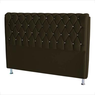 Imagem de Cabeceira para Cama Box Jully Queen 160 cm Suede Capitonê Botão Strass Marrom Do Lar Mó...