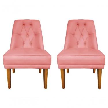 Imagem de Kit 2 Cadeira Para Sala De Jantar Escritório Estofada Berlim Retro Suede Rosa Claro Eli...